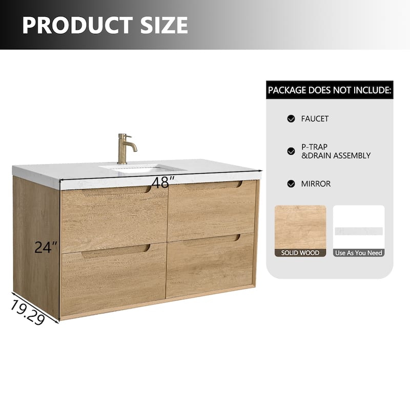 24"36"48"60"72"84" Floating Bathroom Vanity with Engineered Top Rectangulare Sink Solid Wood