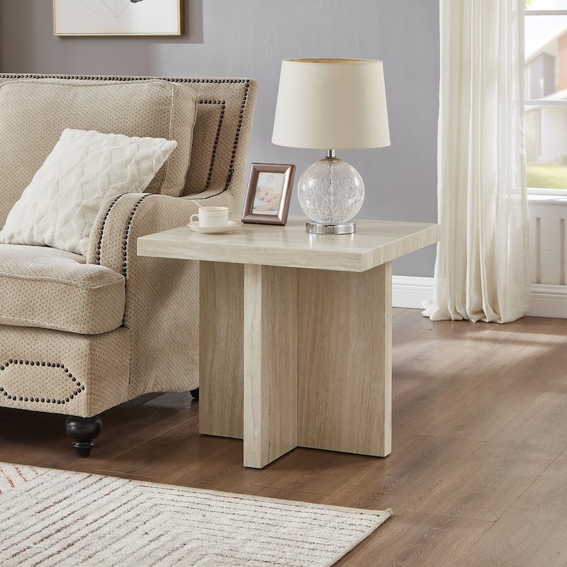 Roundhill Furniture Cavira Modern Faux Marble Living Room End/Side Table - Side Table - Beige