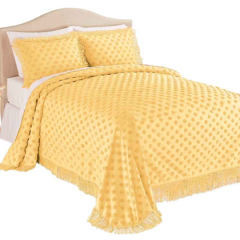 Polka Dot Design Plush Chenille Fringe Border Bedspread