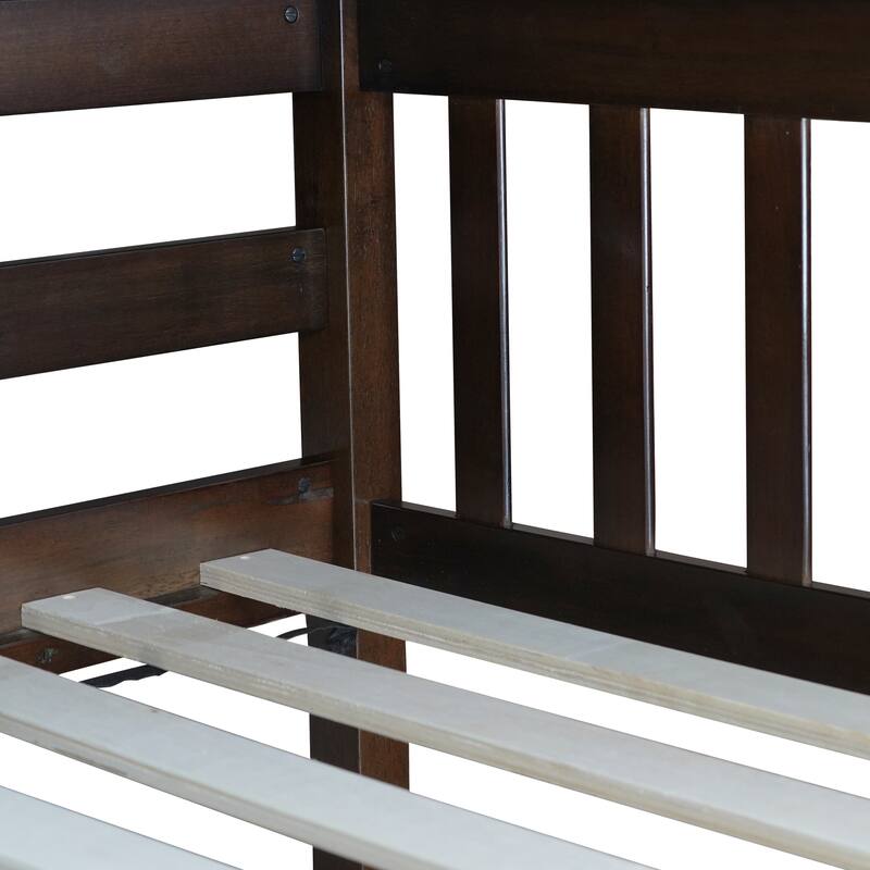 Twin Over Twin Rubber Wood Bunk Bed with 2 Drawers, Convertible into 2 Twin Beds