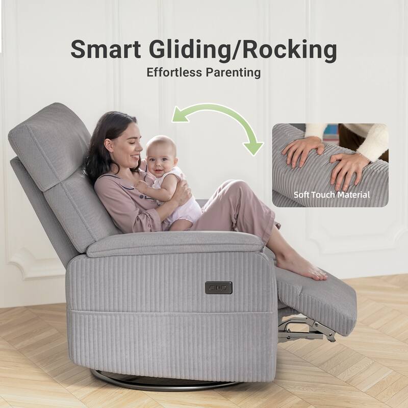 Power Swivel Rocker Recliner Chair - Grey