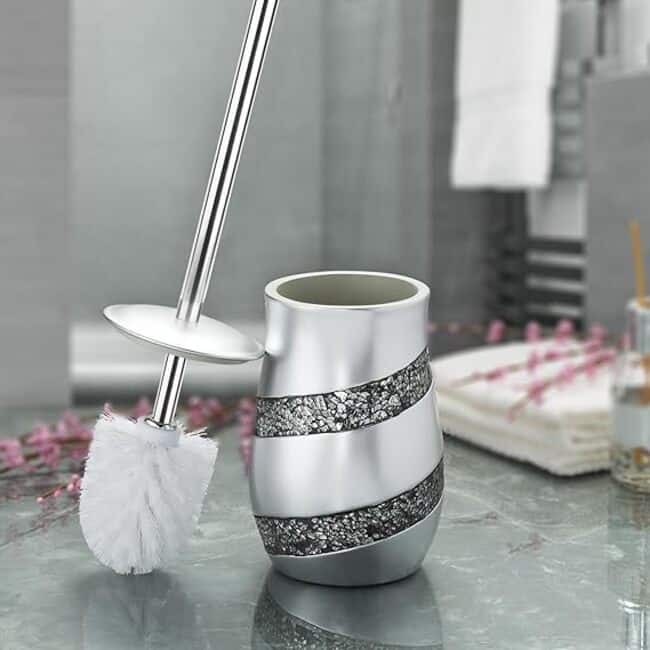 Creative Scents Silver Mosaic Toilet Bowl Brush and Holder Set - Gray