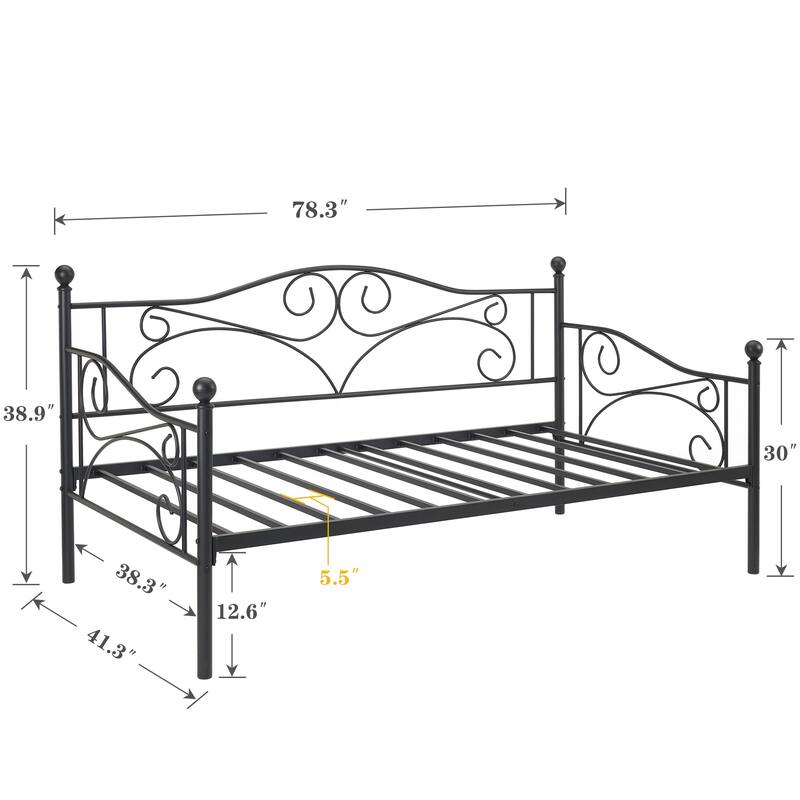 VECELO Scroll Design Metal Twin Size Daybed with Roman Column Legs 440 LBS Capacity Sofa Bed 440 lbs Capacity for Living Room