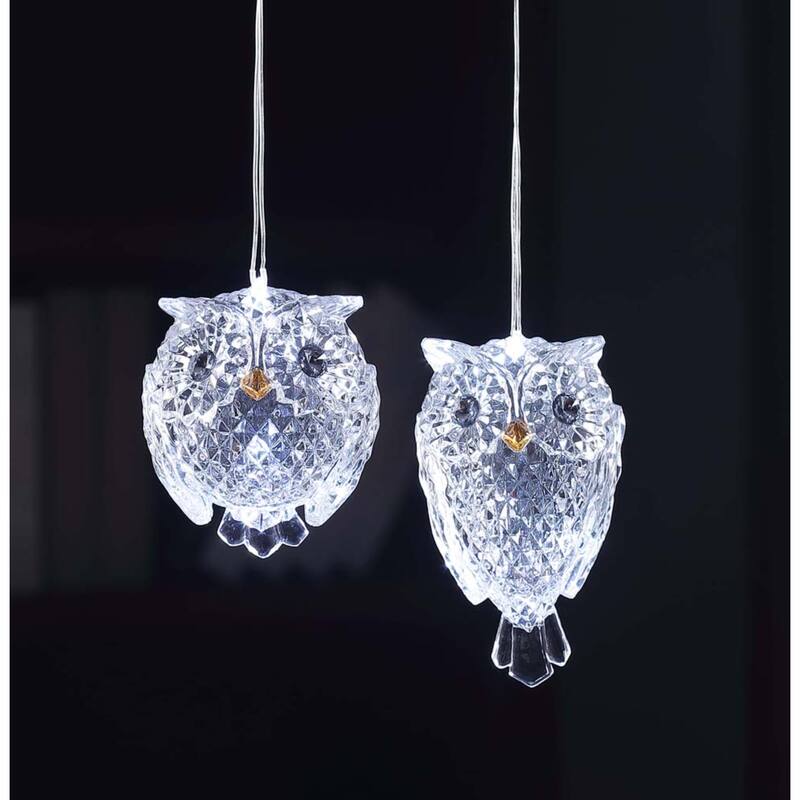 LED Lighted Diamond Cut Owl Christmas Ornament - 4.5" - Clear - 8ct