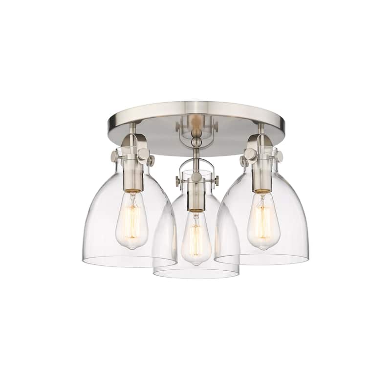 Innovations Lighting Newton Bell - 3 Light 7" Flush Mount - Clear/Satin Nickel