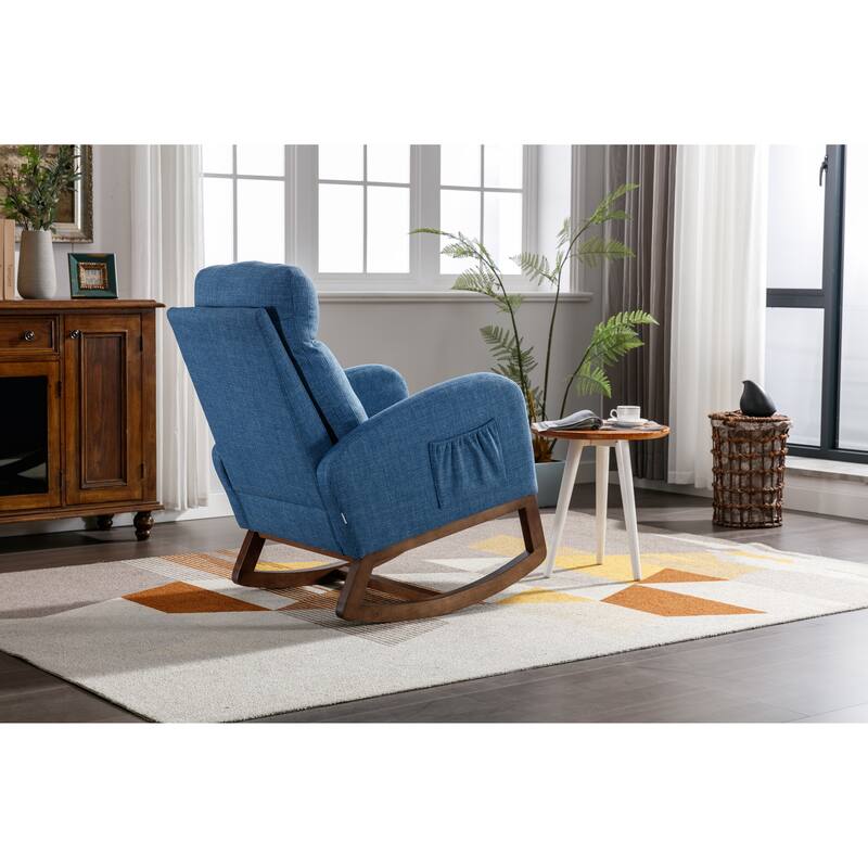 Modern 27" Upholstered Rocking Chair with Wood Legs and Side Pocket