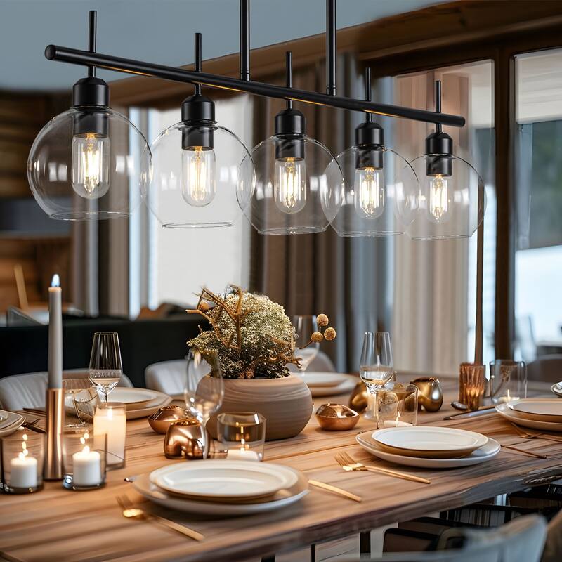 Starsky 5-Light Modern Kitchen Island Linear Pendant Light with Clear Globe Glass Shades
