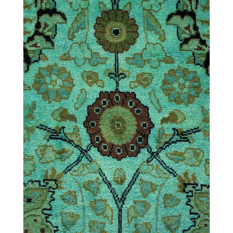 Overton Hand Knotted Wool Vintage Inspired Modern Contemporary Overdyed Blue Runner Rug - 3' 1" x 10' 1"