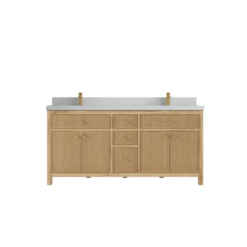 Willow Collections 72 in. W x 22 in. D Sonoma Teak Double Sink Bathroom Vanity with Countertop - 2" Carrara Quartz - Light Natural