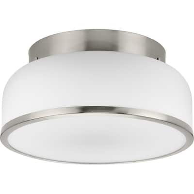 Parkhurst Collection Two-Light Brushed Nickel New Traditional 11-1 4" Flush Mount Light - 11.25 in x 11.25 in x 5.12 in