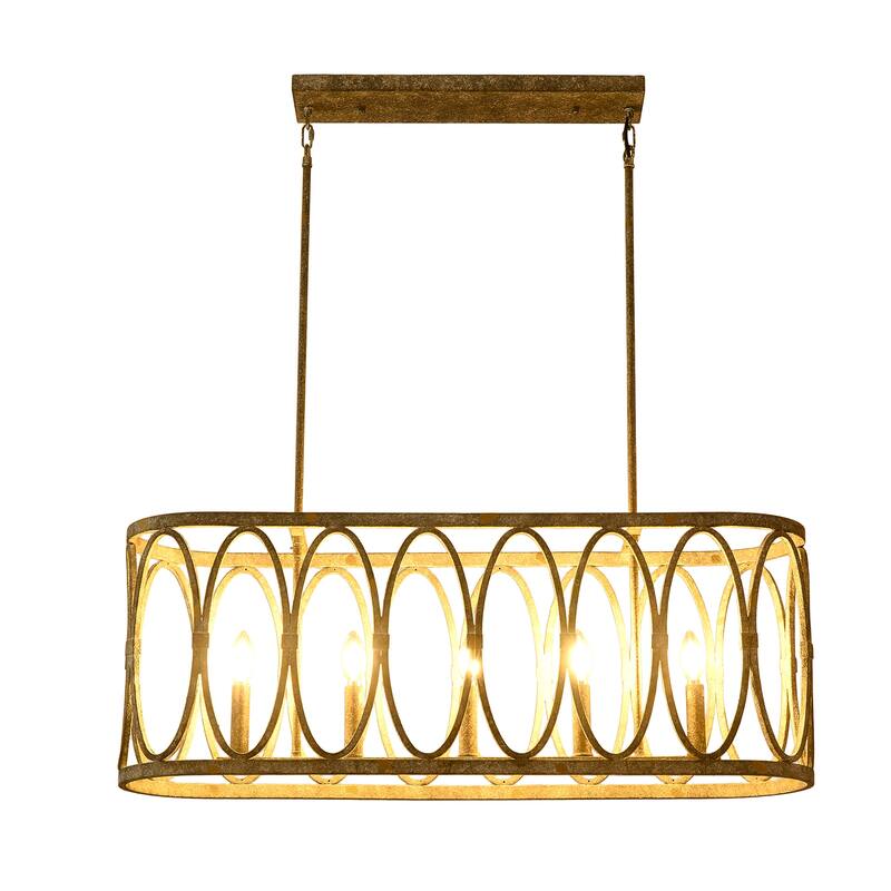 Rustic Metal Oval - Ring 5 - Light Kitchen Island Linear Chandelier