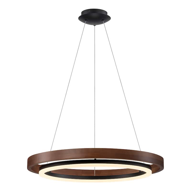 Modern 24" Walnut LED Wood Chandelier Ring Chandelier for Living Room Foyer