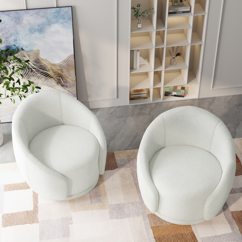 Upholstered Boucle Swivel Barrel Chair