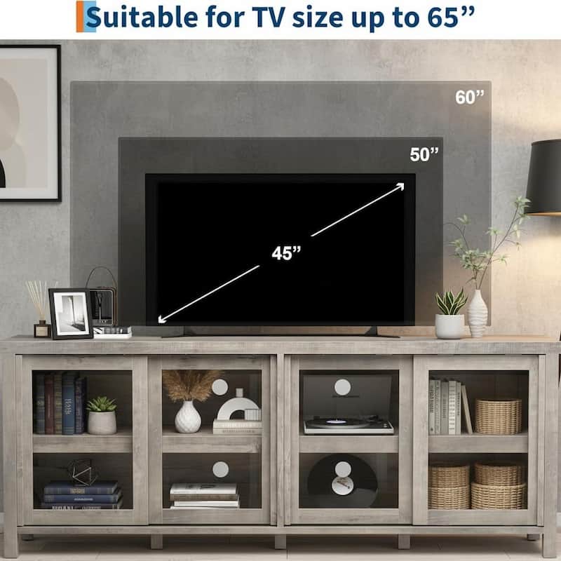 TV Stand, with 4 Sliding Glass Doors & Storage Cabinet