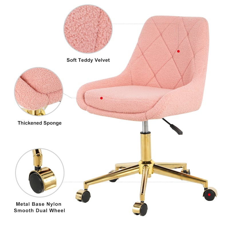 Modern teddy fleece fabric with legs dining chair, lift adjustment, free movement convenient, space saving. (set of 1)