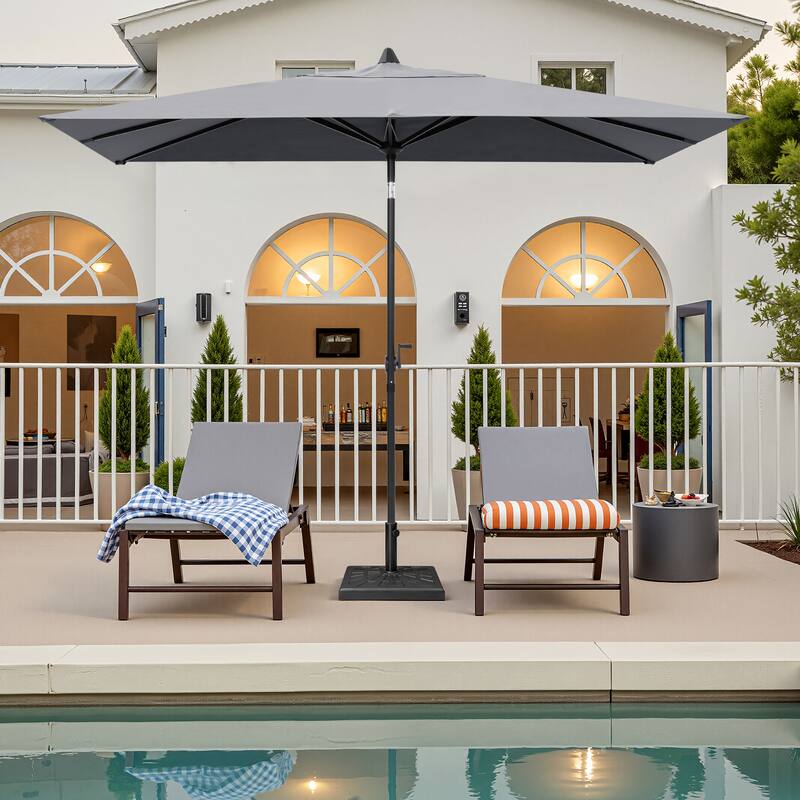 Crestlive Products 9 x 5 FT Patio Outdoor Rectangular Market Umbrella with Base - Dark Grey