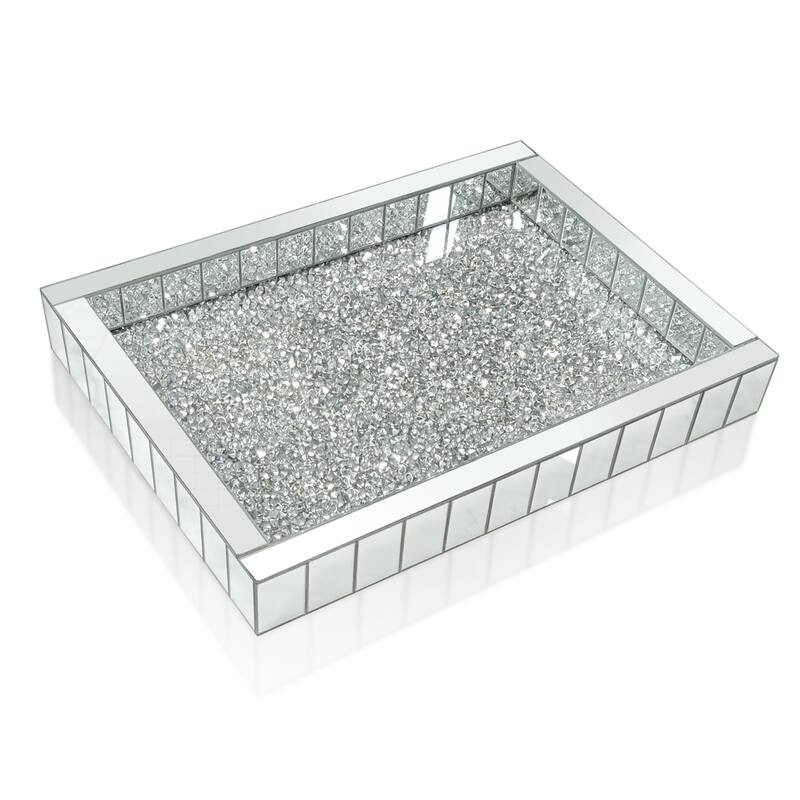 Crush Diamond Mirrored Tray Jewelry Perfume Organizer Bathroom Vanity Tray