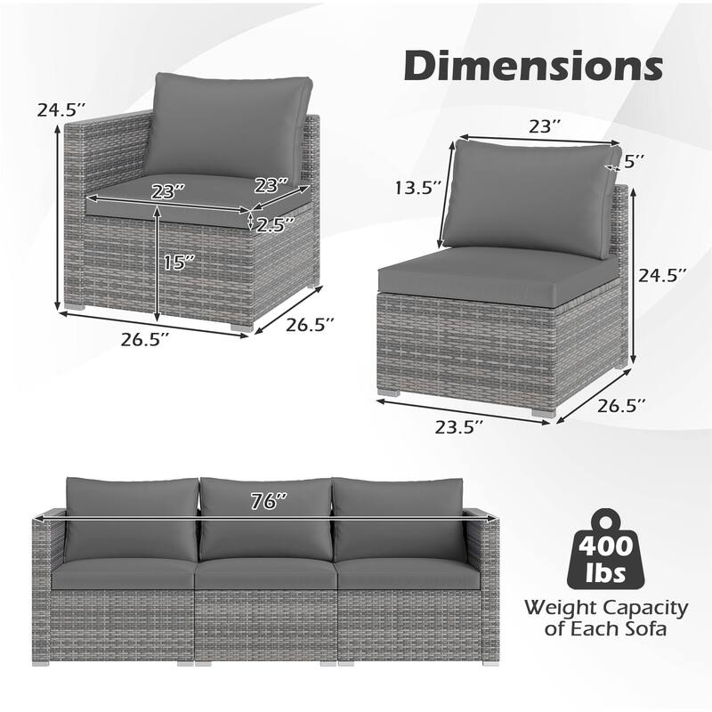Gymax 3PCS Patio Sectional Sofa Set PE Rattan Modular Couch Furniture