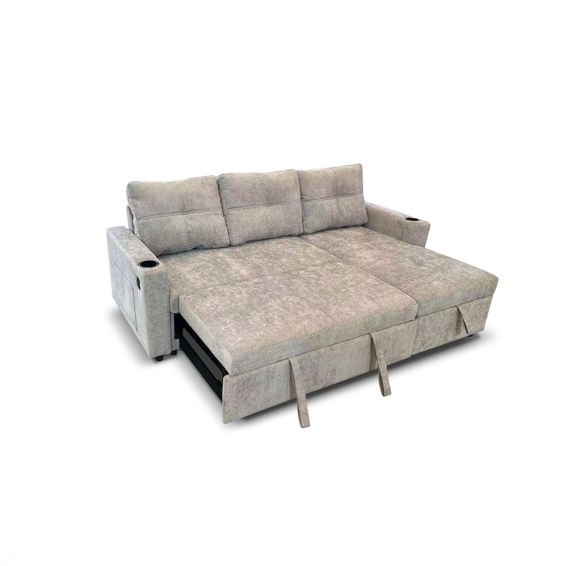 Modern Contemporary Convertible Chaise Storage Sleeper Sectional