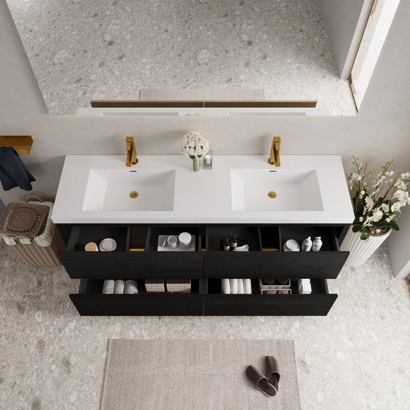 Freestanding Bathroom Vanity with White Stone Resin Top