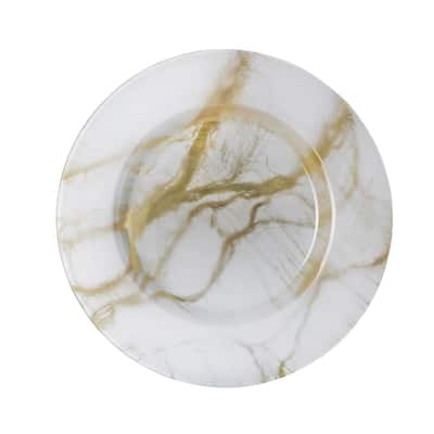 Alice Pazkus Set Of Four Gold and White Marbleized 11" Dinner Plates