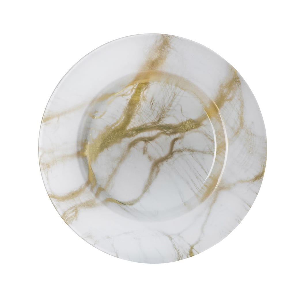 Alice Pazkus Set Of Four Gold and White Marbleized 11" Dinner Plates