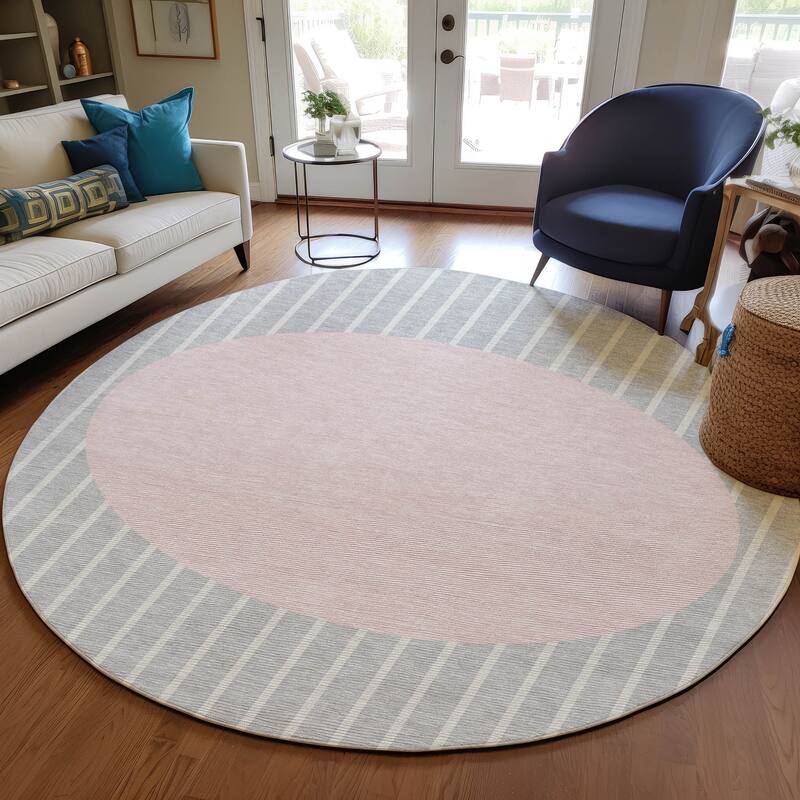 Machine Washable Indoor/ Outdoor Modern Sunrise Chantille Rug - Silver - 8' x 8'