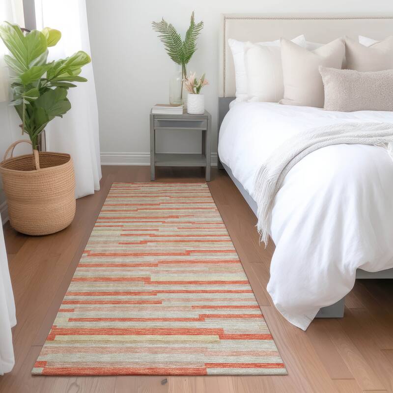 Premium Washable Super Soft Geo Stripes Mayfield Rug - Salmon - 2'3" x 7'6"