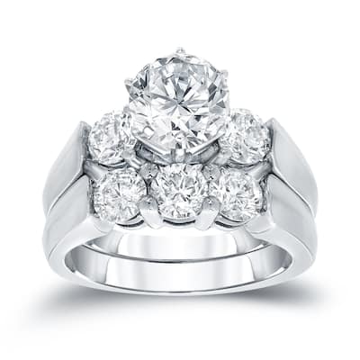 Auriya 14k Gold 3ctw Round 3-Stone Diamond Engagement Ring Set