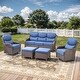 preview thumbnail 79 of 101, Outdoor Sofa with 6-Inch Thick Cushions Furniture for Porch 5PCS Sofa w/ Swivel Chair Ottoman - Brwon Wicker Blue Cushion