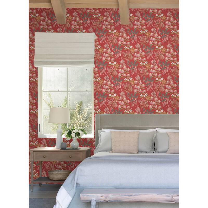 A-Street Prints Cultivate Red Springtime Blooms Wallpaper