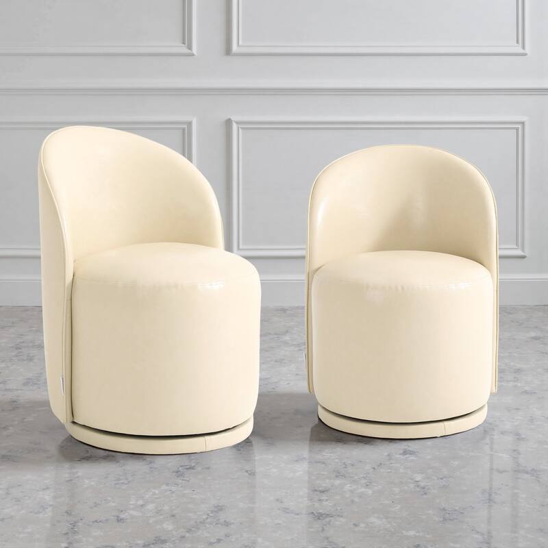 Modern Armless 360-Degree Swivel Dining Chair Barrel Chair - SET OF 2 - CREAM LEATHER