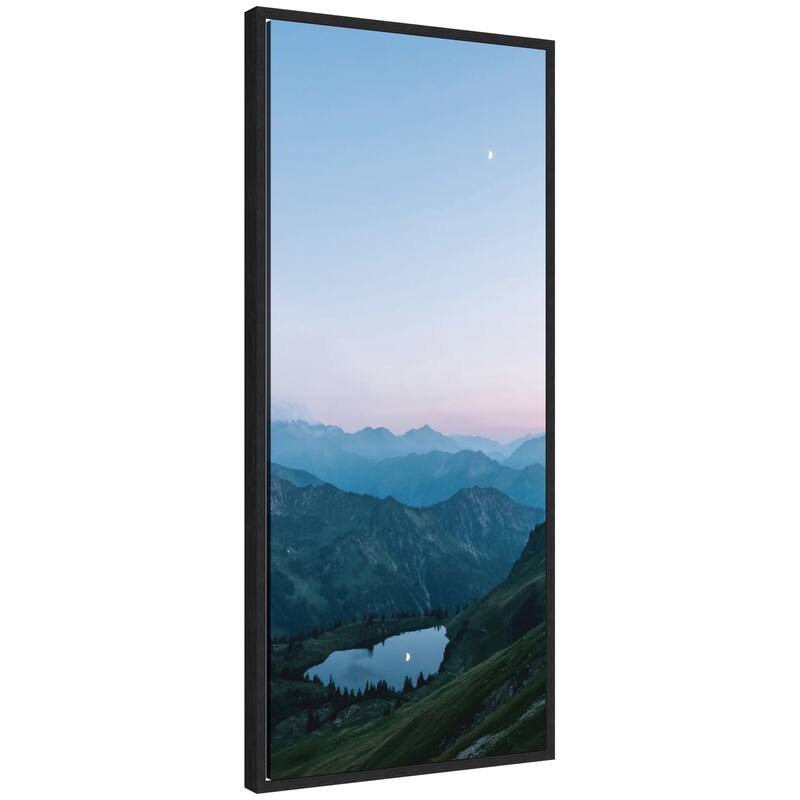 Kate and Laurel Sylvie Moonrise over the Mountain Lake in the German Alps Framed Canvas by Michael Schauer - 18x40 - Black