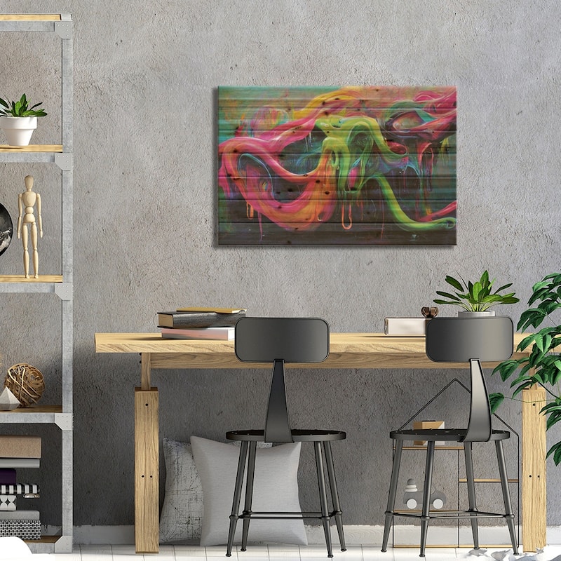 Neon Paint Splash Print On Wood by Cameron Gray - Multi-Color