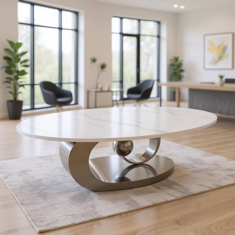 Homy Casa Marble Coffee Table with Sculptural Base for Home Office - Grey