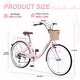 preview thumbnail 1 of 8, 26 Inch Girls Bicycle 7 Speed City Bike Commuter Bicycle with Basket Pink - Teens