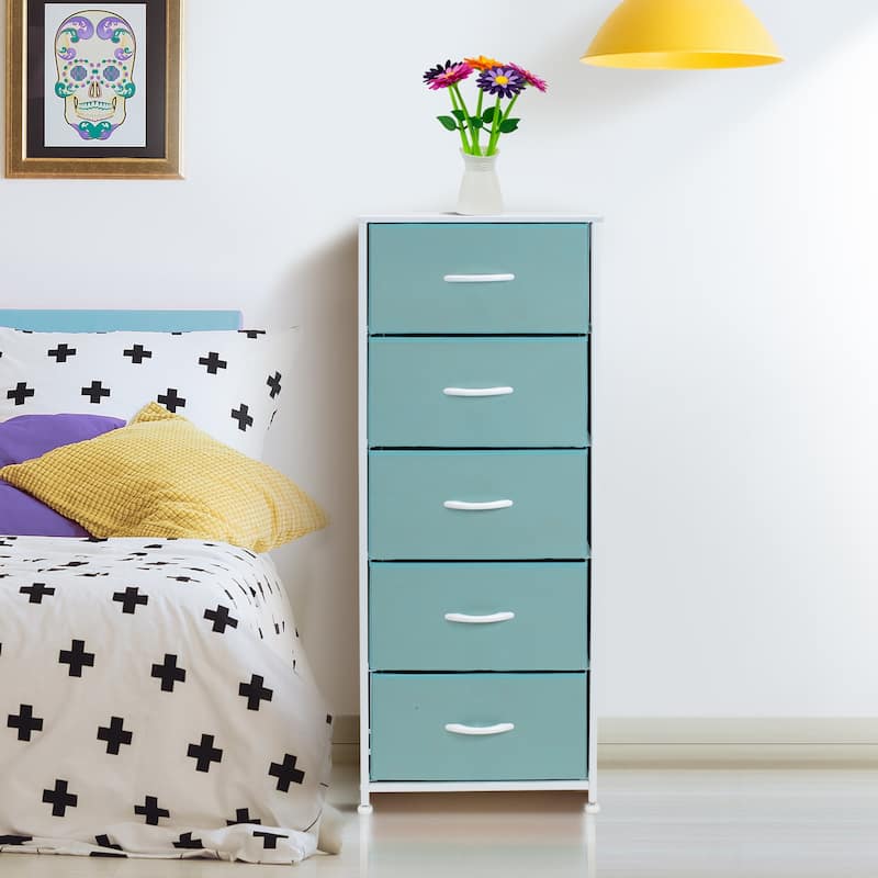 Sorbus Metal and Fabric Tall 5-drawer Chest Storage Organizer - Aqua
