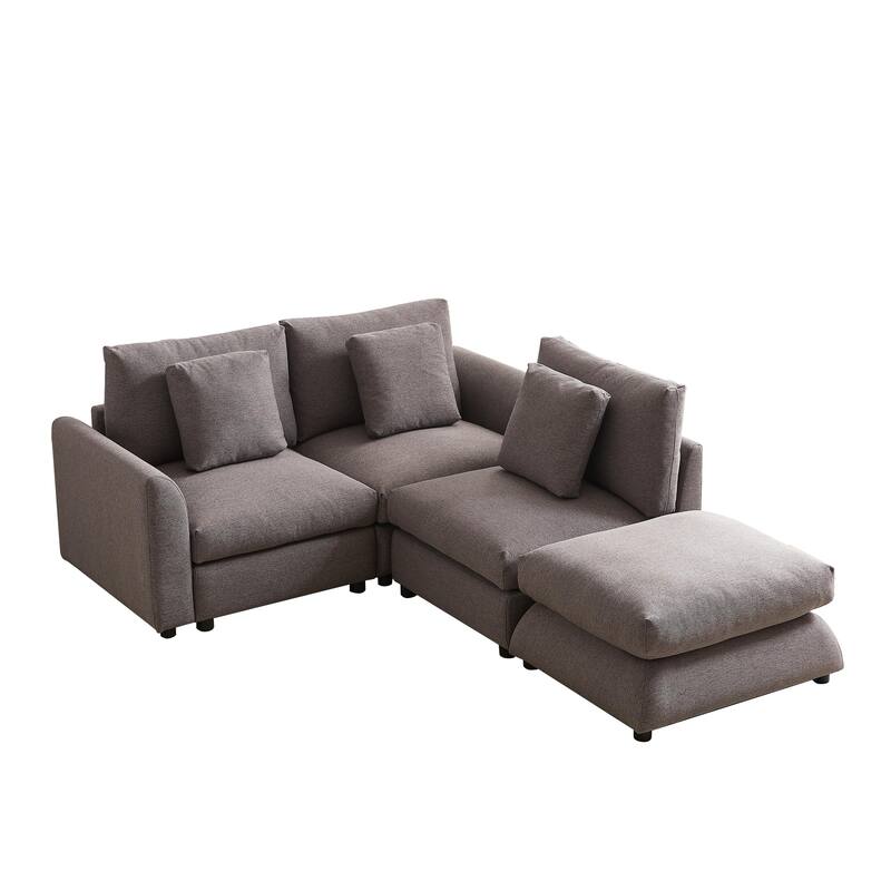 102.2" Fabric L-Shaped Modular Sleeper Sectional Sofa with Ottoman