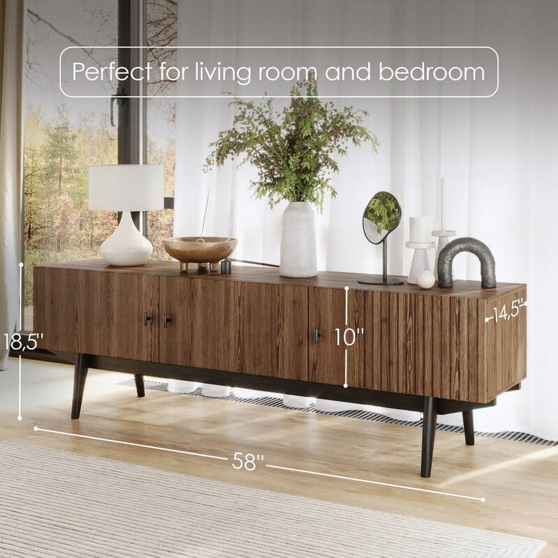 Living Skog Chelsea Brown TV Stand Fits for TV's up to 65 in. with Slatted Design and Wood Legs