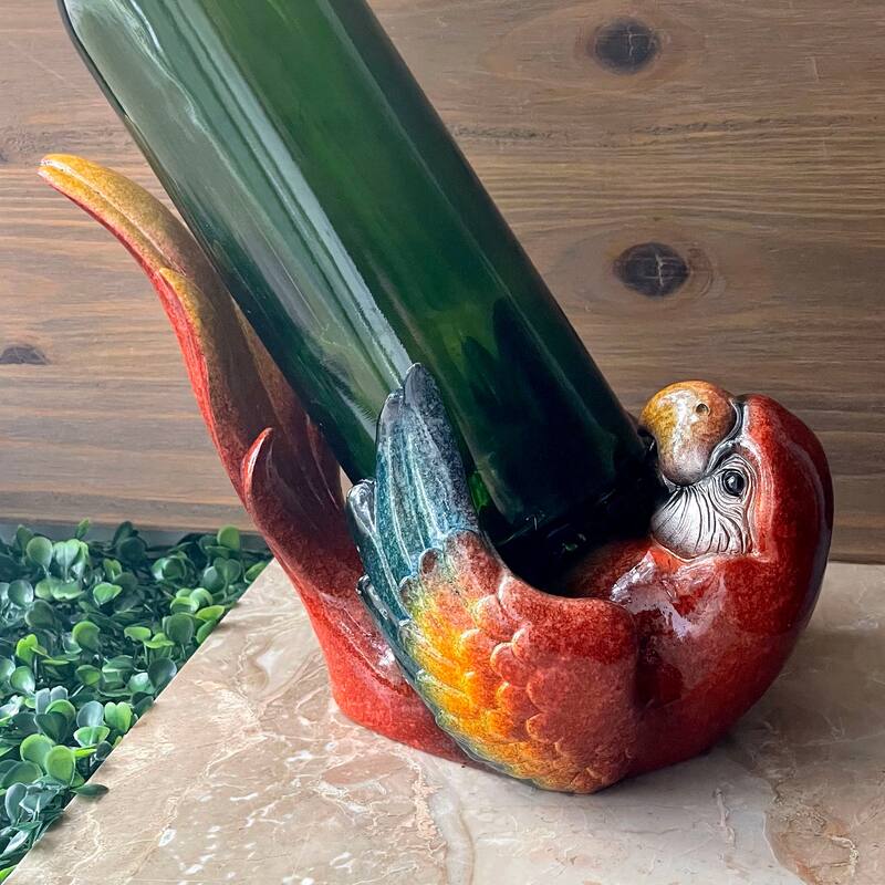 Vibrant Parrot Wine Bottle Holder Tropical Decor For Home 6.25 - 6.25 X 9.25 X 5.5 inches
