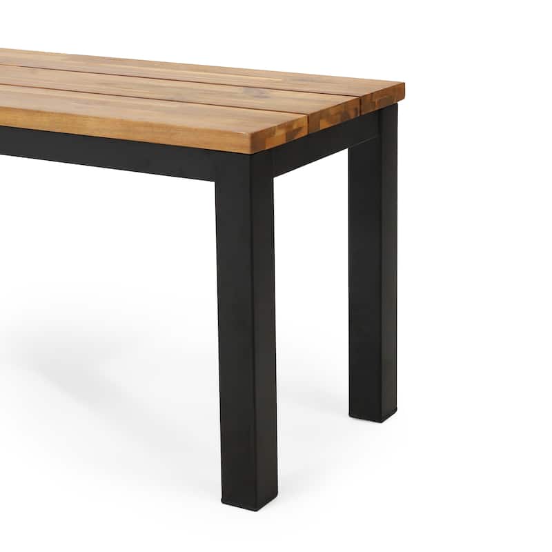 Lindsey Acacia Wood and Iron Outdoor Dining Bench by Christopher Knight Home