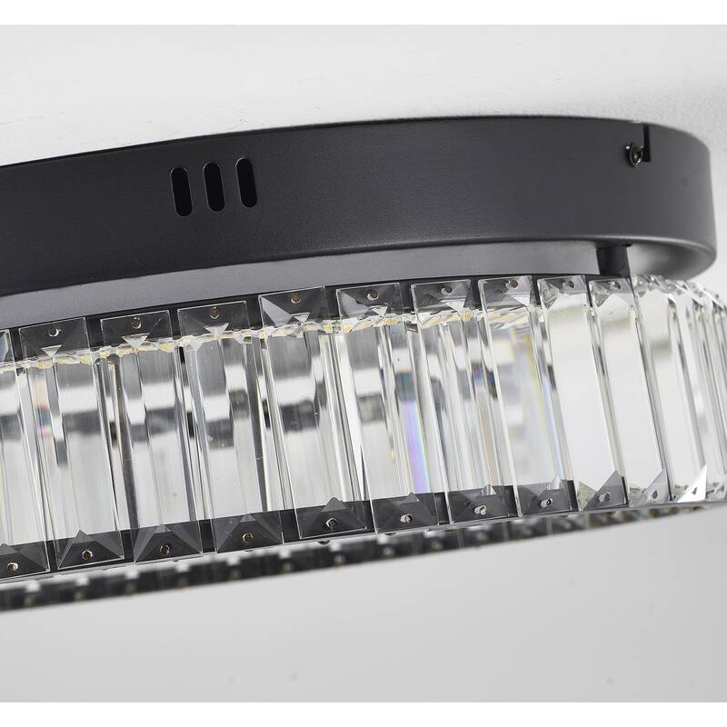 1-Light Satin Black Dimmable LED Flush Mount With Clear Crystals