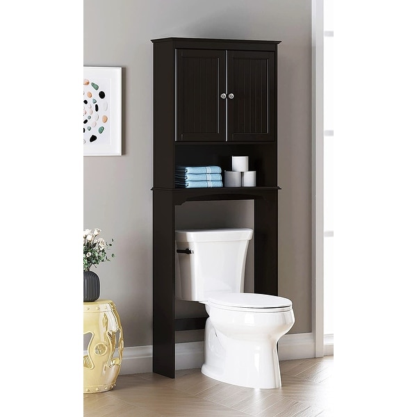 Over Toilet Flush Wooden Bathroom 8 Shelf Storage Unit Free Standing Space Saver 