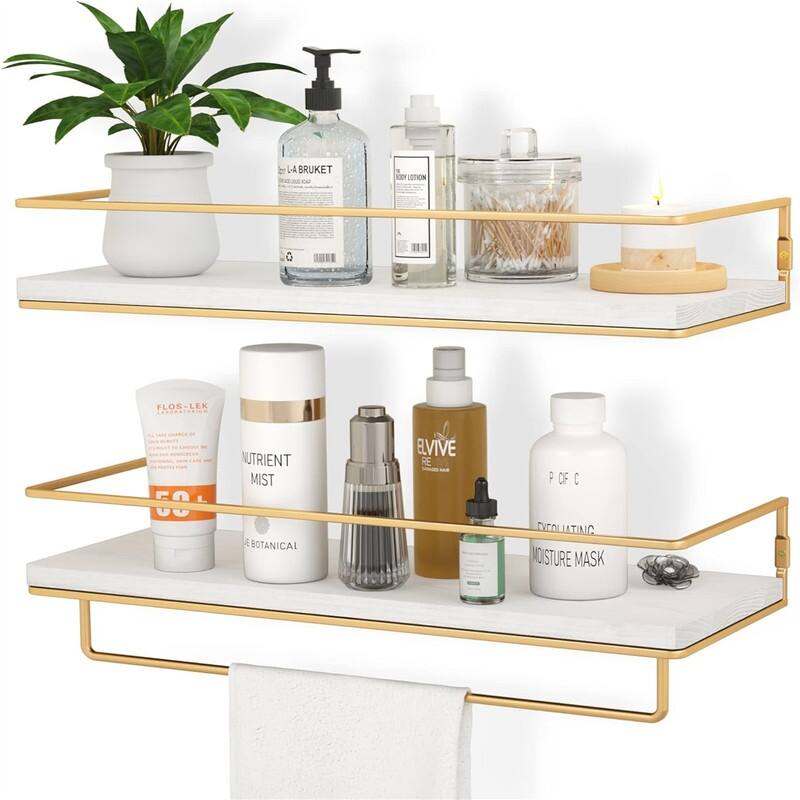 Floating Shelves for Wall Set of 2 - 5.7"D x 15.7"W x 1.7"H - Gold-white
