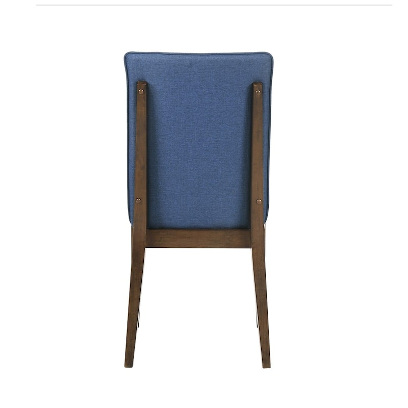Walnut Brown/Blue Fabric Upholstered Wood Frame Dining Chair, Set of 2, Sturdy Dining Chair for Dining Rooms - 17.5