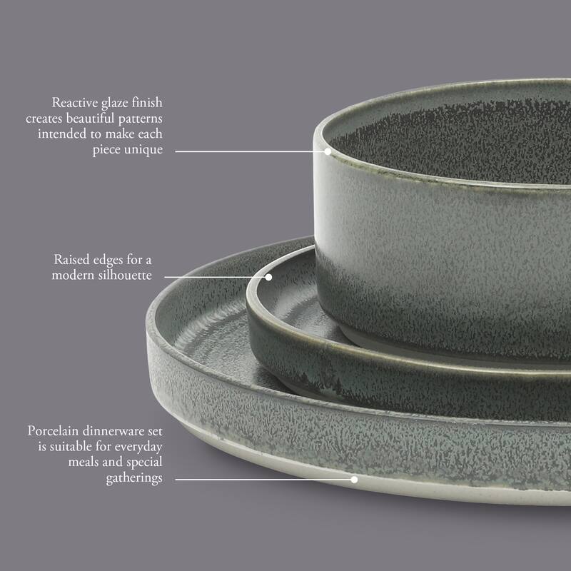 Gibson Elite Echo Bay 12 Piece Porcelain Reactive Glaze (Service for 4) Ceramic Plates and Bowls Dinnerware Set