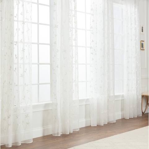 Chanasya Embroidered Vine Sheer Window Curtain Panel Pair