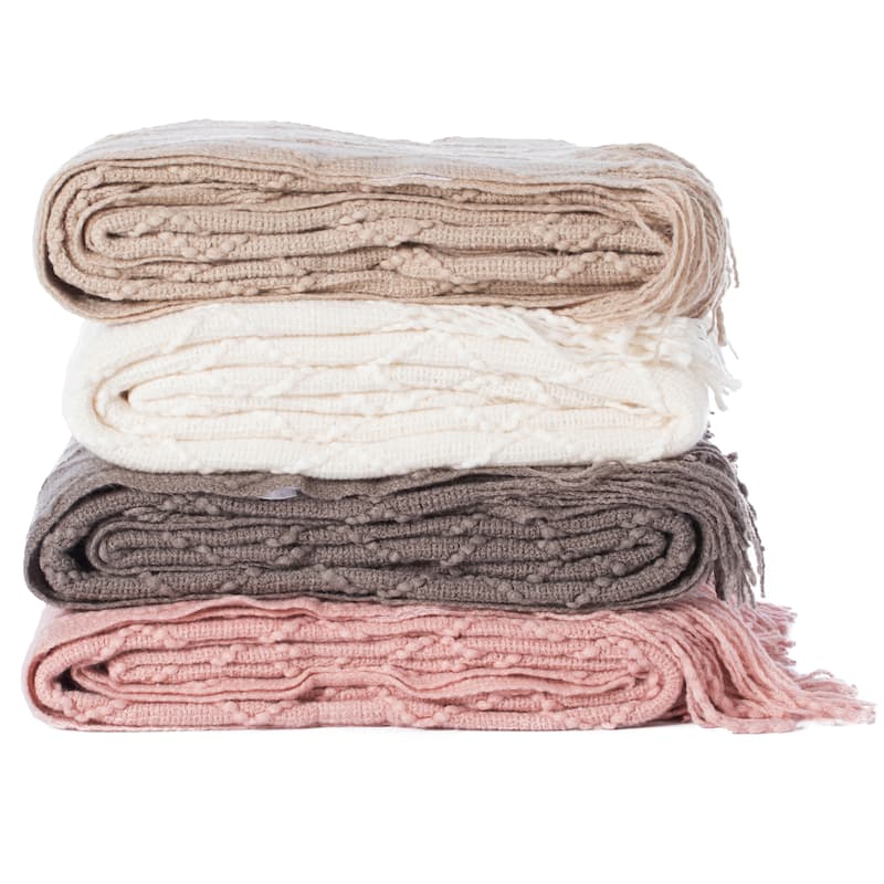 Decorative Throw Blanket - 50x60in Soft Knit with Delightful Fringe Edges for a Sophisticated and Cozy Touch to Your Home