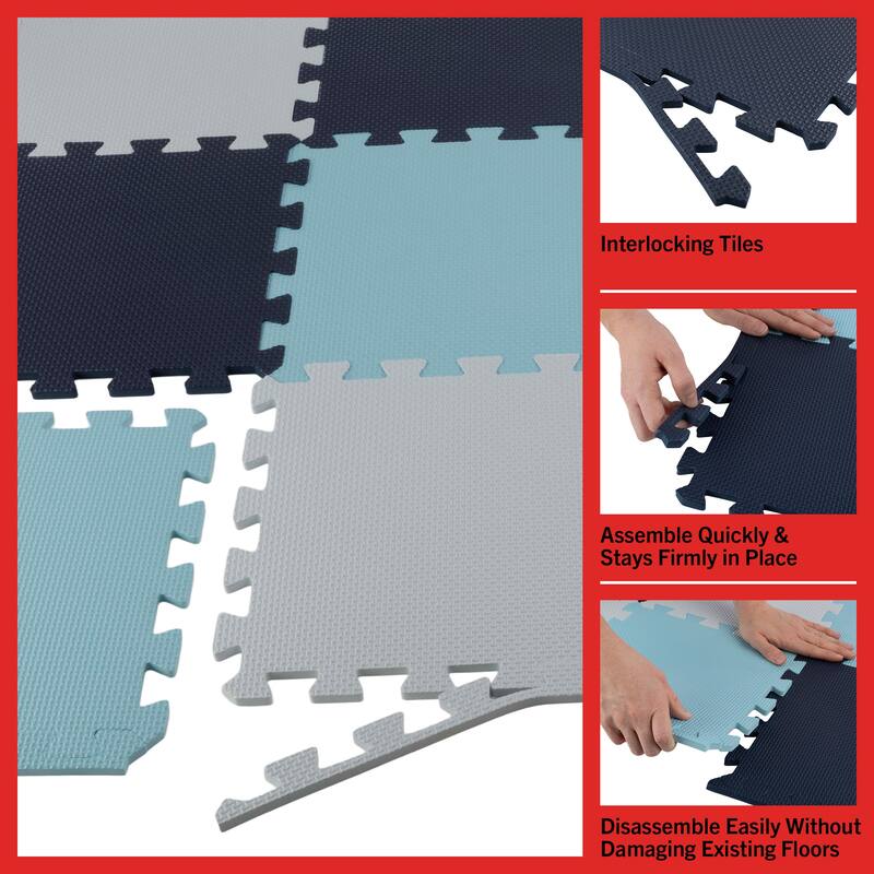 Puzzle Mat EVA Foam Floor Tiles 20-Pack - 20 SQFT Multicolor Exercise Mat or Play Mats - Interlocking Floor Mats by Stalwart