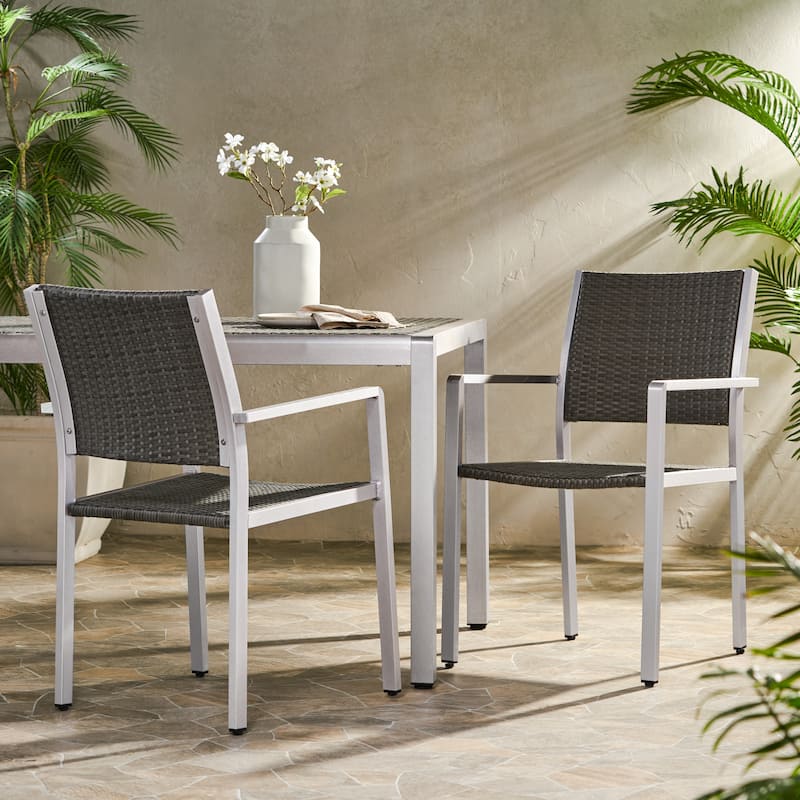 Cape Coral Outdoor Rectangle Aluminum Dining Chair (Set of 2) by Christopher Knight Home - Grey